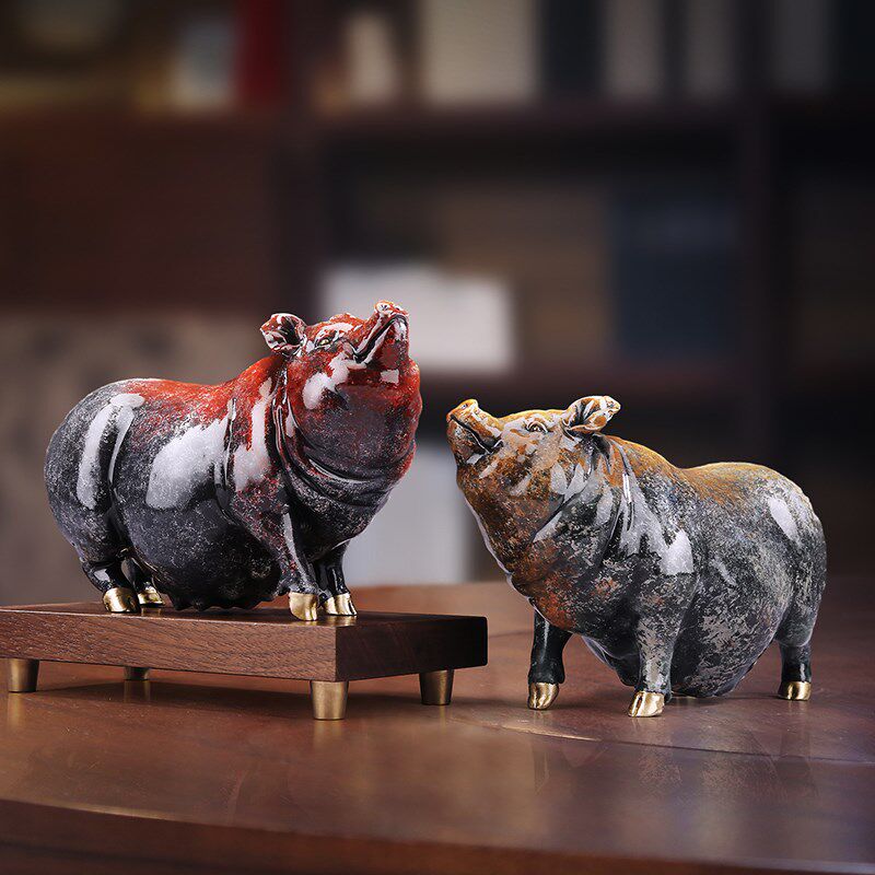 铜欣祥黄铜猪摆件《金猪报福》生肖猪家居电视柜玄关生日商务礼物