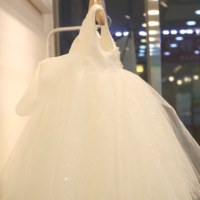 儿童礼服公主裙花童婚礼小女孩白色婚纱女童钢琴演奏主持人演出服