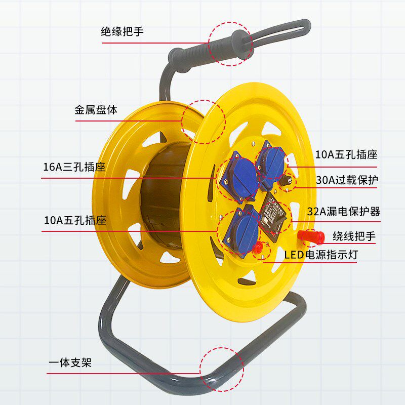 防尘防水电缆盘卷线盘2*2.5拖线盘轮铁加厚收线轮纯铜电缆延长线