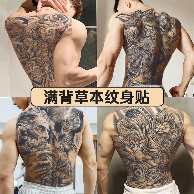 不反光满背刺青贴纸防水持久纹身贴女用高级感草木纹身贴