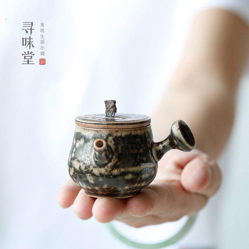 指尖壶迷你小茶壶窑变釉粗陶创意手工小壶茶宠摆件茶具可养茶玩