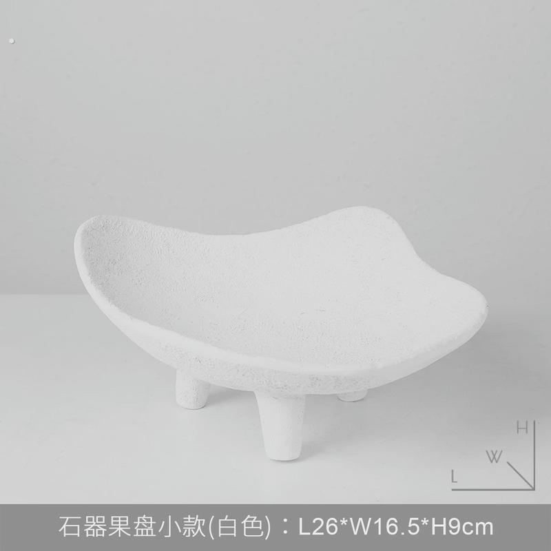 中式复古风仿石器果盘树脂托盘摆件样板房民宿酒店桌面创意装饰品