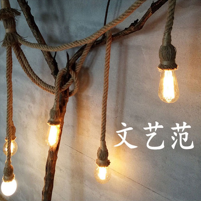 手工diy复古创意麻绳吊灯酒吧餐厅多单头咖啡奶茶店装饰工艺吊灯