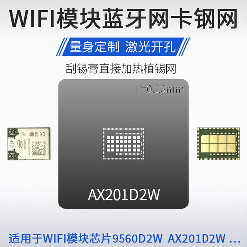 适用于WIFI模块蓝牙网卡植锡网9560D2W AX201D2W芯片刮锡膏钢网