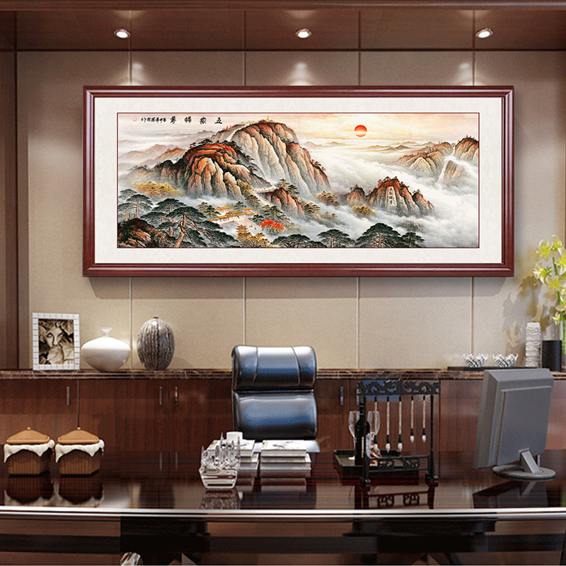 山水画风景靠山图客厅挂画招财国画背景墙鸿运当头办公室装饰壁画