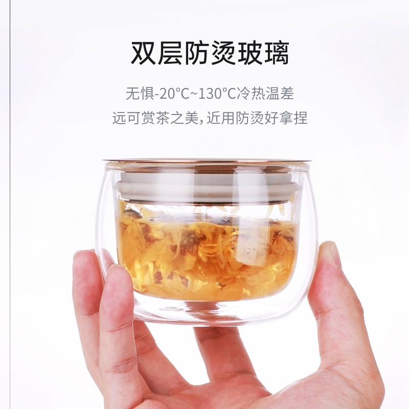 原初格物玻璃盖碗茶具 耐热不烫手双层盖碗 轻奢风格个人泡茶组