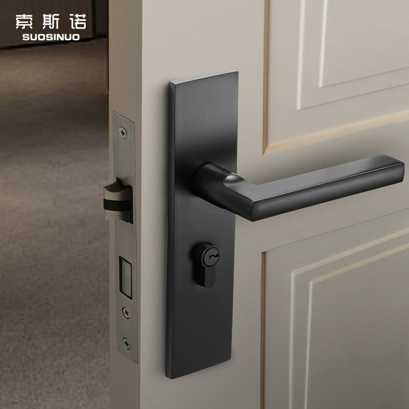门锁室内卧室黑色门把手北欧静音门锁家用简约房门锁具卫生间门锁