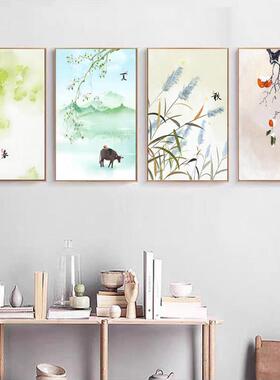 壁春夏秋冬NKA四季新中式客厅茶挂画禅意水墨国四联装饰画画室书