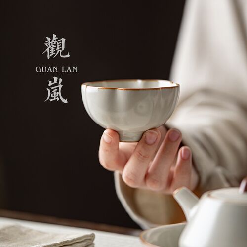 观岚中式汝窑茶杯主人杯单杯陶瓷手工汝瓷开片品茗杯功夫茶具茶盏