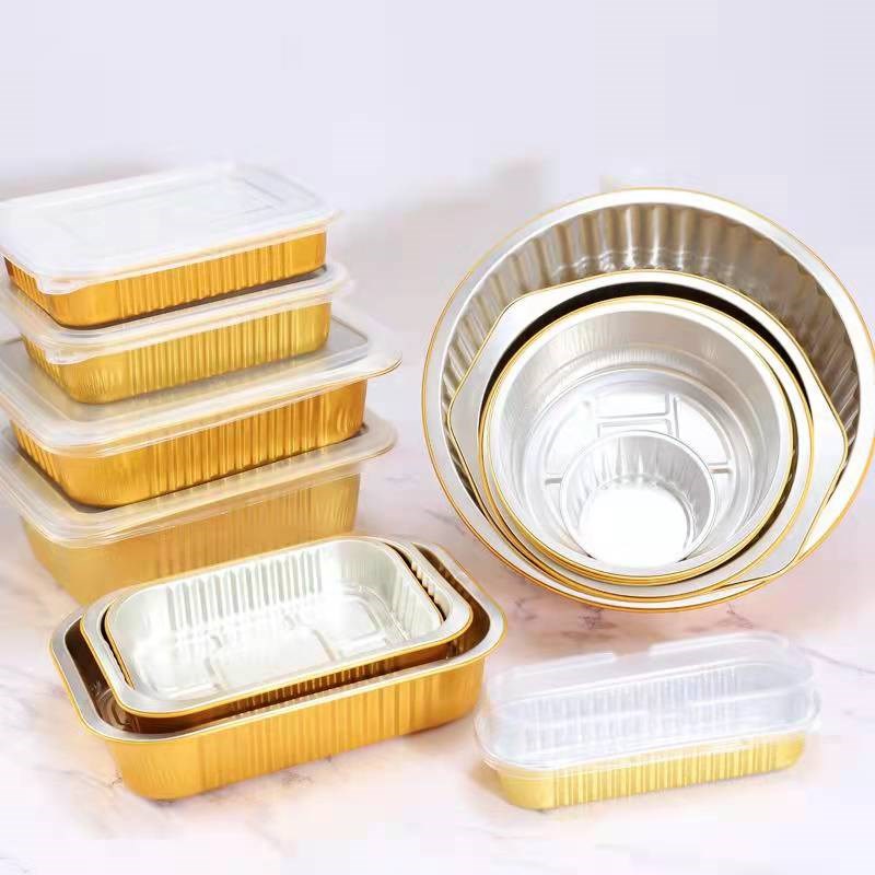 125只金色长方形铝箔锡纸盒商用一次性餐加厚硬带盖外卖打包焗饭