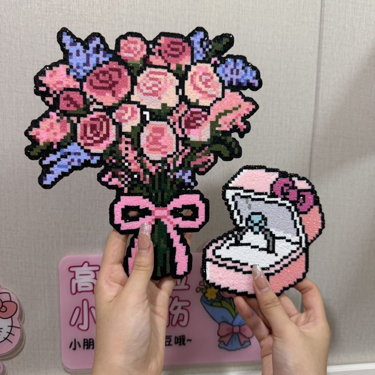 拼豆成品售卖定制520花束送女友闺蜜钻戒生日蛋糕交换礼物鲜花