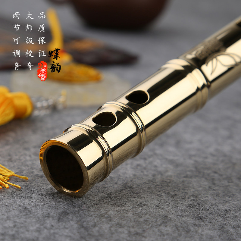纯铜双节金属笛子加厚单插专业竹笛d调C精制横笛乐队演奏乐器铜笛