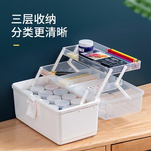 美术工具箱中小学生多功能画画箱手提式家用整理箱首饰耳环收纳盒