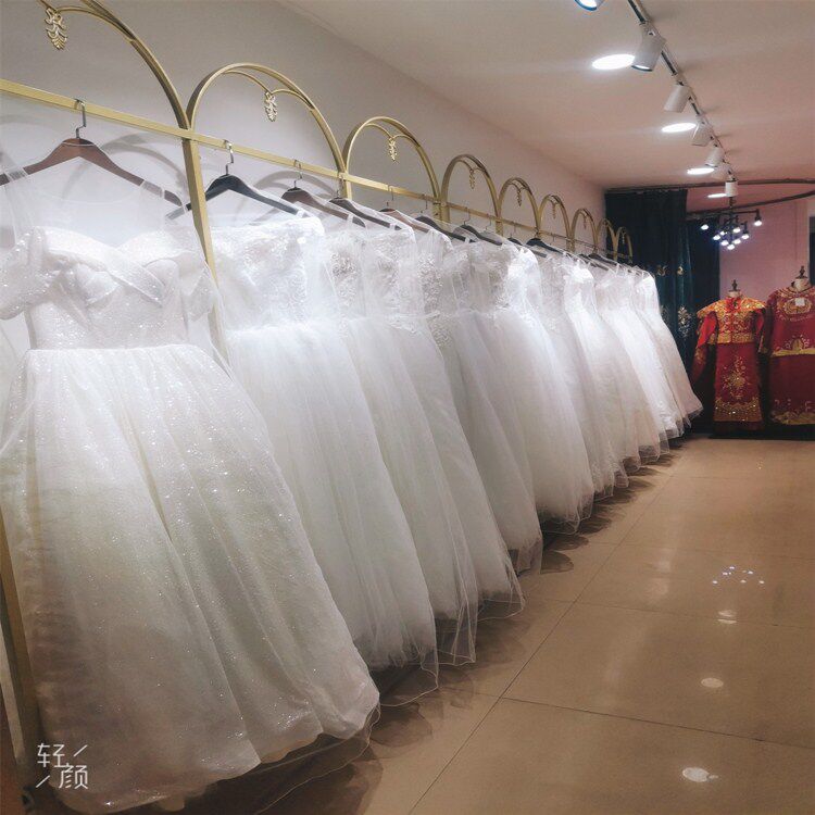 金色婚纱架落地展示架子影楼工作室旗袍礼服货架秀禾陈列服装侧挂