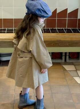 2026新款儿童外套浅秋季童装中小女童宝宝中长款宽松风衣英伦风高