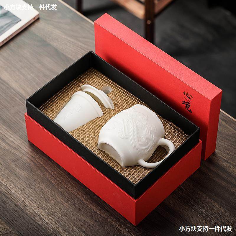 带盖泡分离茶杯茶水个人白瓷过滤大容量水杯杯办公陶瓷羊脂玉素烧