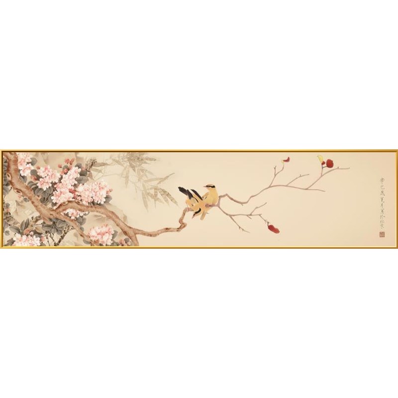 新中式卧室床头装饰画喜上眉梢花鸟壁画横版客厅背景墙可定制