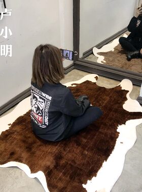 出口棕白牛仿动物地毯2*1.4米网红店铺民宿软装修客厅茶几卧室A18