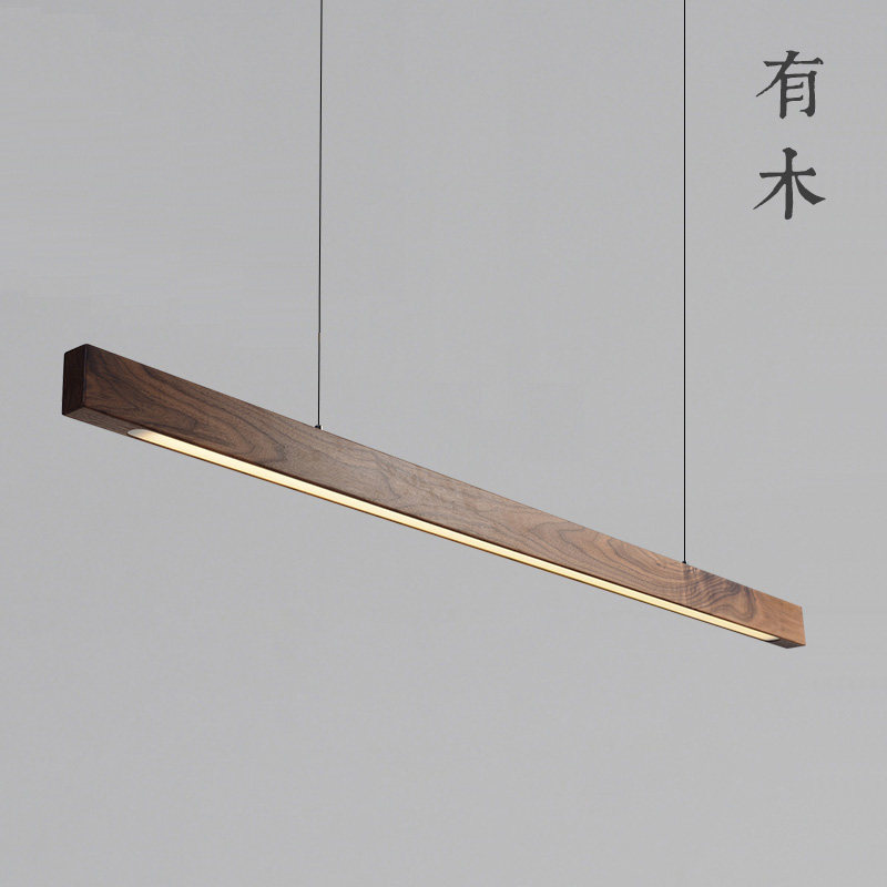 有木吊灯餐厅北欧黑胡桃实木轻奢灯具办公室客厅茶室吧台长条日式