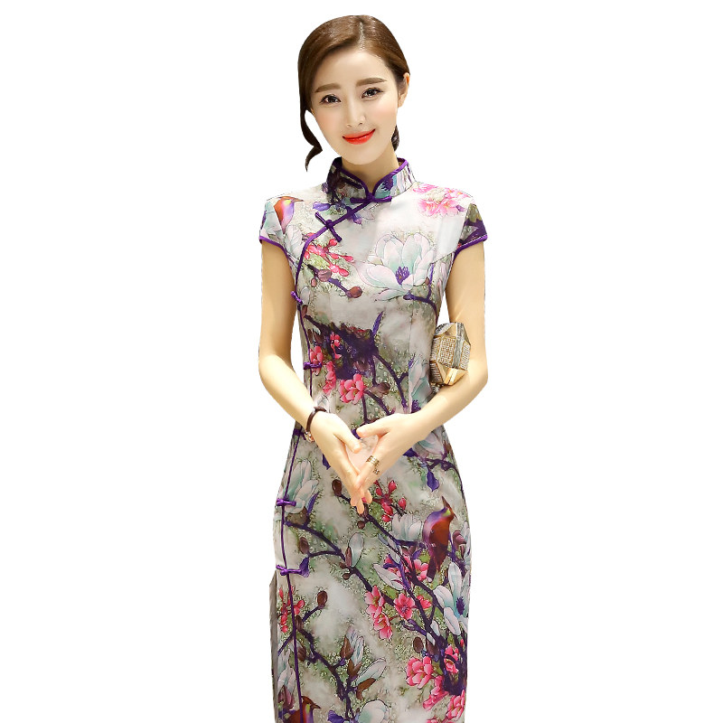 阿勇改良版旗袍长款连衣裙夏天年轻款显瘦真丝蚕丝中式晚礼服宴会