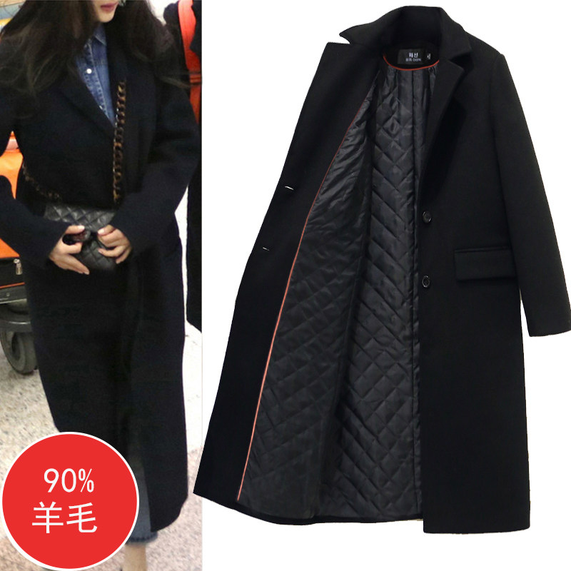 上班服秋冬新款羊毛呢大衣女中长版长袖修身加厚呢子外套韩国夹棉