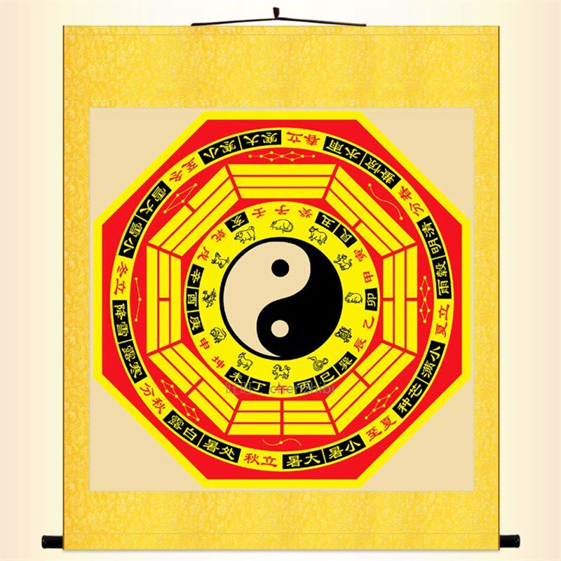 太极八卦二十四节气图画像挂画 道场道家装饰画丝绸画卷轴画 定制