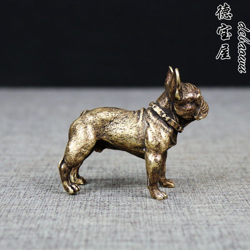 实心纯铜狗摆件沙皮犬小把件招财旺财狗茶道铜艺铜宠仿古微雕小号