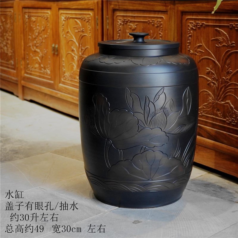 云南建水紫陶茶叶罐特大号茶缸米缸中式家用复古水缸普洱饼散茶缸