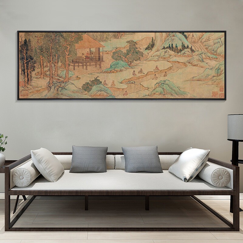 文征明装饰画新中式客厅山水画浒溪草堂图国画书房挂画卧室床头画
