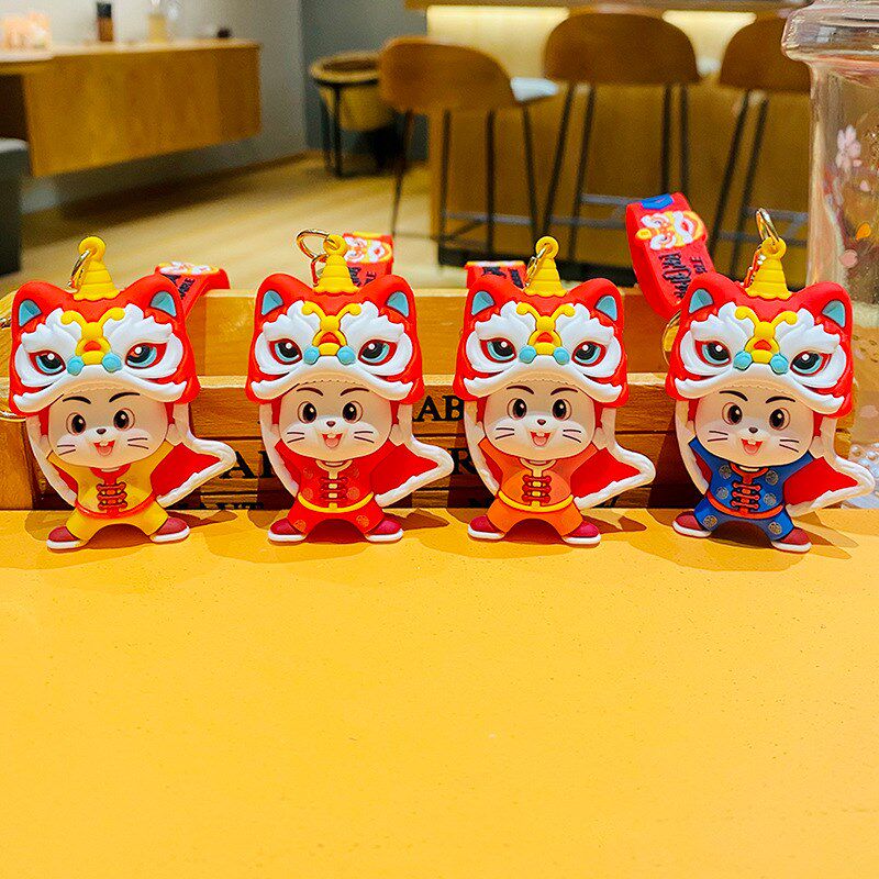 春节新年舞狮头钥匙扣中国风醒狮汽车钥匙链包包挂件创意小礼品物图片