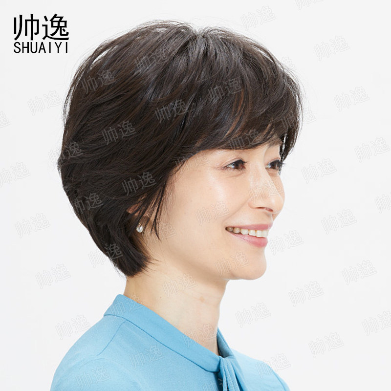 假发女短发全头套真发真人发丝蓬松短发全真自然中老年妈妈发套