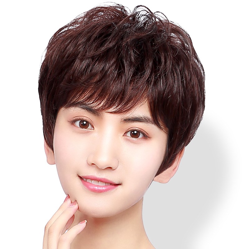 假发女短发全头套式真发妈妈中老年假发套真人发丝真自然女士短款