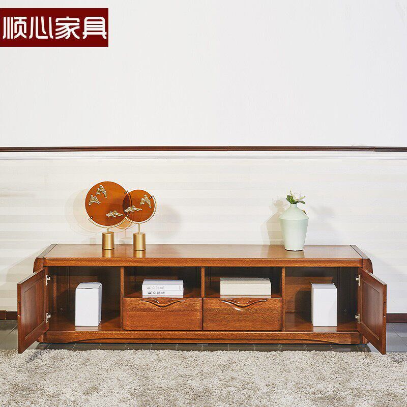 顺心家具实木电视柜客厅家用落地海棠木中式收纳储物柜一体电视柜
