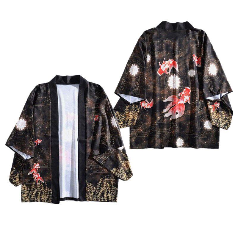 夏季新品 国风休闲元素七分袖情侣宽松原宿和服外套羽织披风开衫
