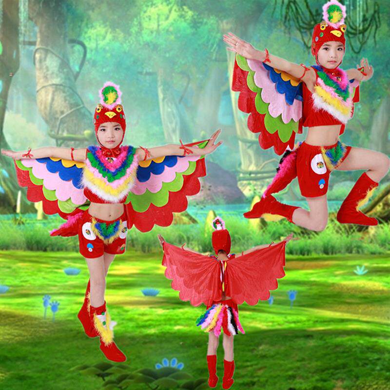 儿童鸟类演出服火烈鸟火鸡孔雀七彩鸟凤凰幼儿服装成人舞蹈表演服