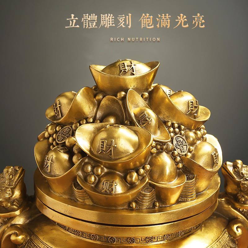 纯铜摆件 可开盖家居金钱元宝聚宝盆玄关客厅招聚财乔迁开业礼品