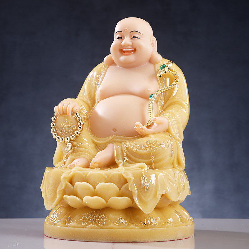 汉白玉石雕弥勒佛佛像家用供奉大肚笑佛开心佛菩萨雕像客厅摆件