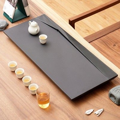 乌黑金石头茶盘子长方形石盘家用嵌入式茶海天然石材茶台茶具托盘