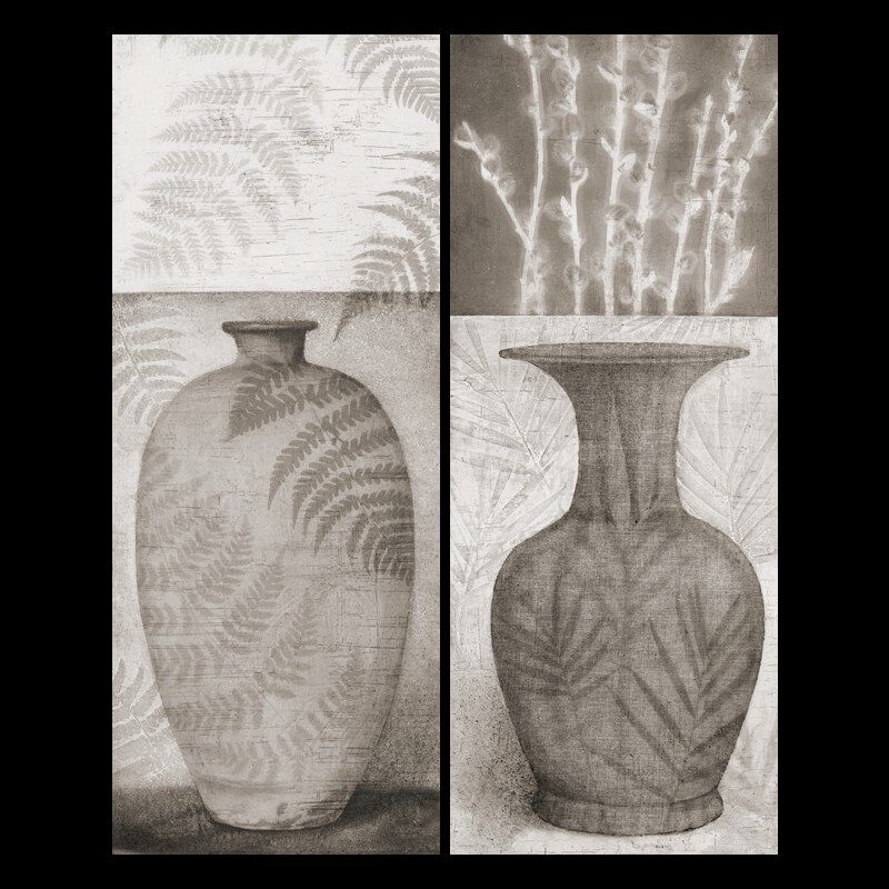 新中式玄关竖版装饰画客厅侘寂风花罐艺术抽象壁画入户墙茶室挂画