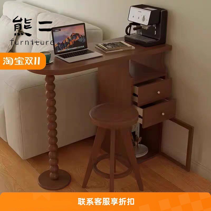 法式复古樱桃木实木吧台小户型客厅隔断沙发边柜家用餐边柜电脑桌