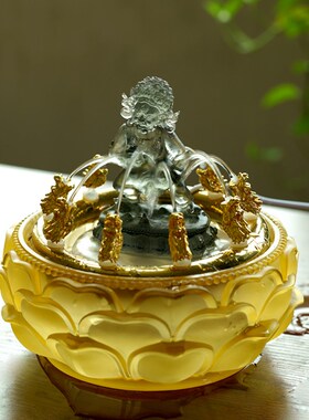 琉璃五路水供黄财神黑财神佛像招财循环流水摆件聚宝九龙浴佛盆新