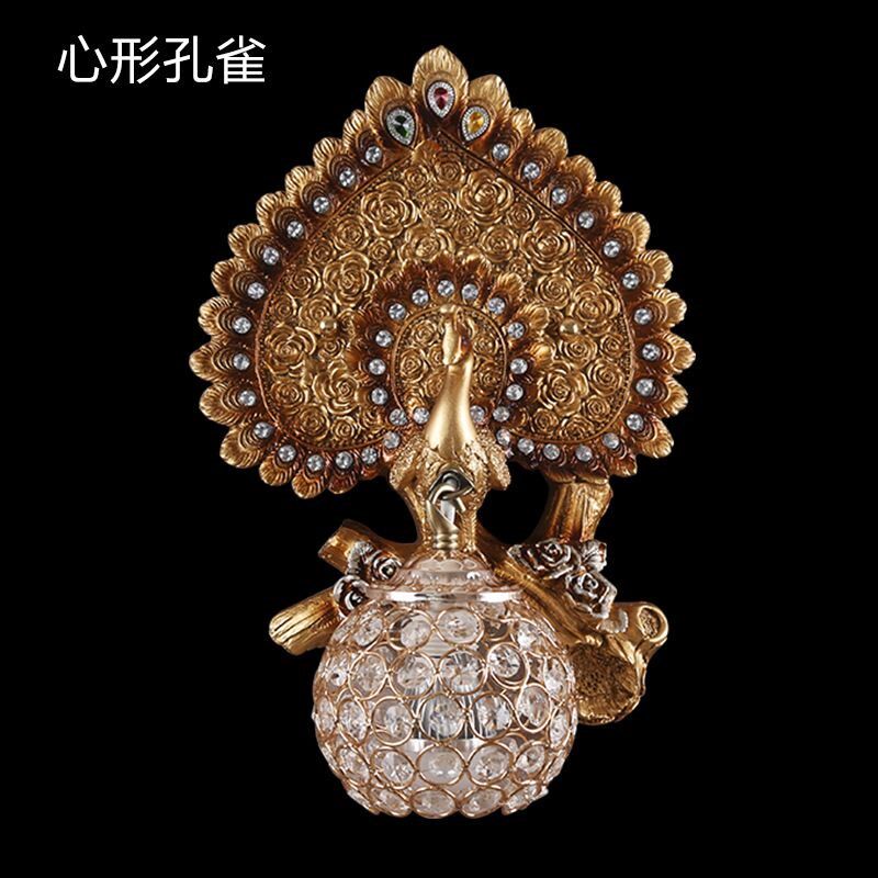 欧式孔雀壁灯卧室客厅背景墙床头个性过道楼梯创意水晶壁饰灯具