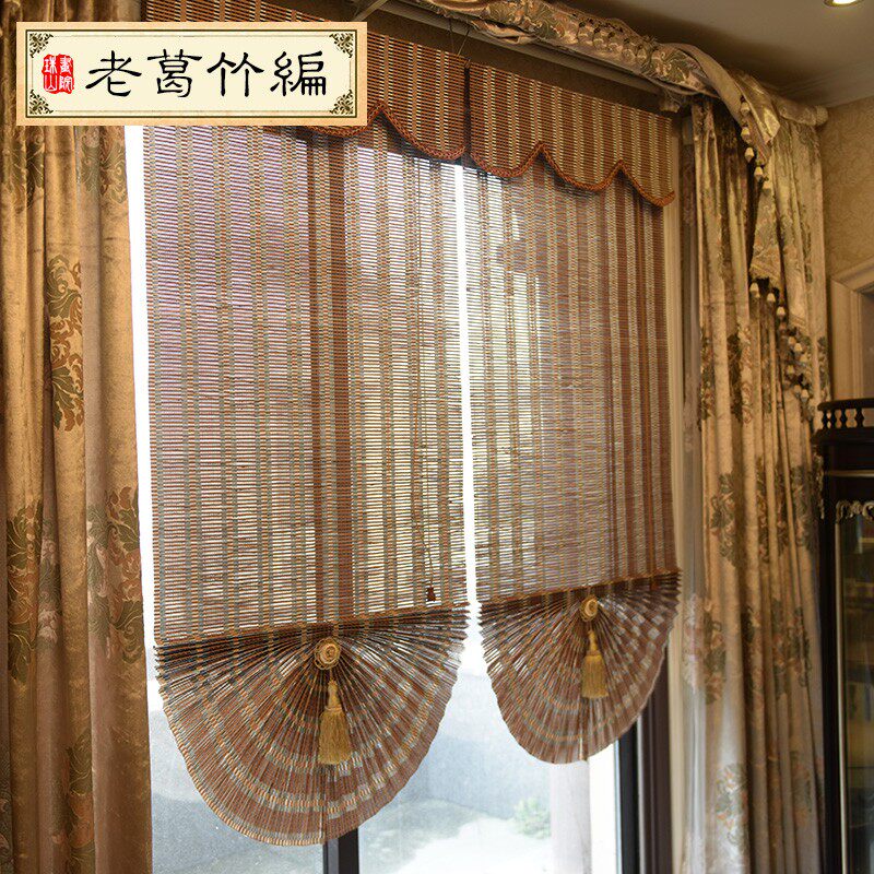 定制日式竹帘窗帘卷帘遮阳升降扇形帘成品罗马帘酒店饭店竹门帘
