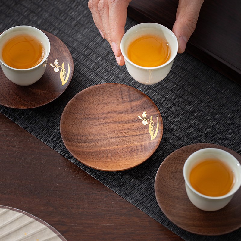 胡桃木杯垫中式实木茶道茶杯垫托收纳茶具配件木质泡茶工具隔热垫