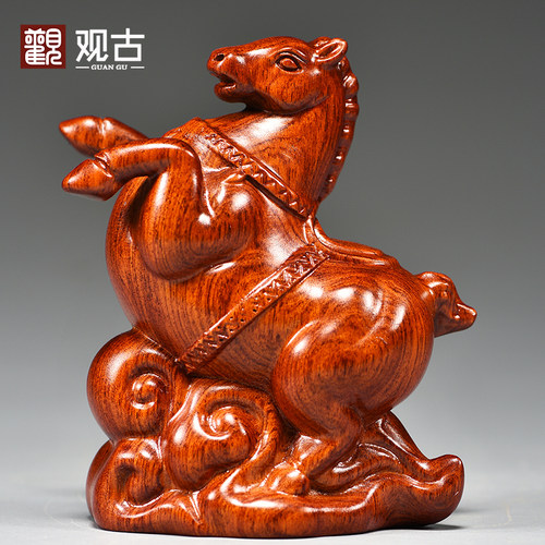 实木唐马摆件花梨木雕马工艺品轻奢客厅装饰品桌面摆设生肖马摆设