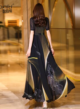 黑色连衣裙夏季2024新款女装高级感显瘦裙子夏天飘逸雪纺长裙862