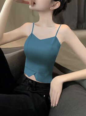 2024新款夏季小吊带低领背心女烟灰色紧身美背高级感小众内搭上衣