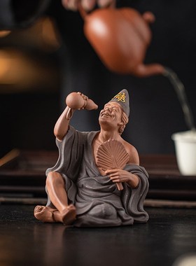 醉酒济公佛像摆件陶瓷人物雕像降龙罗汉禅意家居博古架桌面装饰品