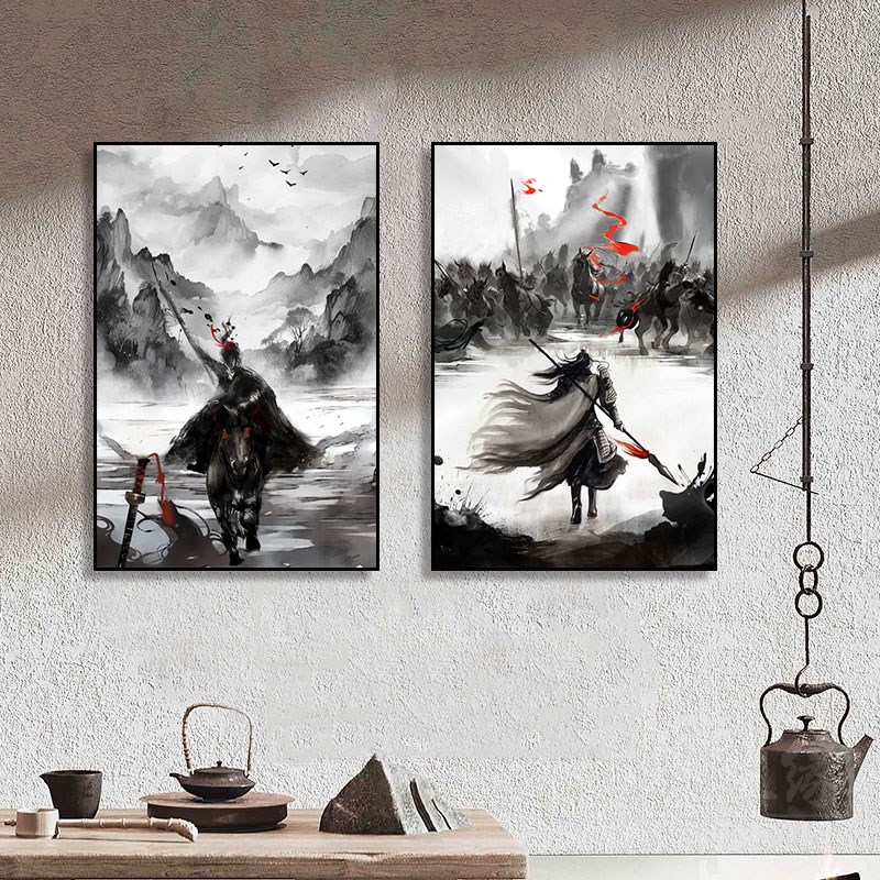 常山赵子龙水墨画古风武侠挂画中国风饭店侠客装饰画 疾风画老王