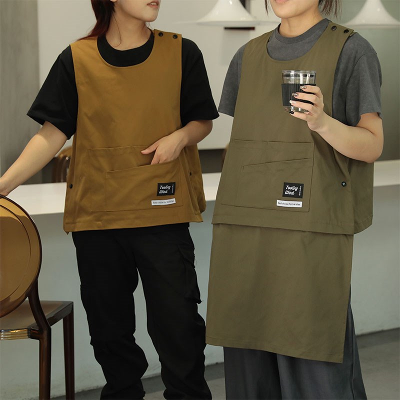 可拆卸工装围裙 防水防油厨房餐饮奶茶咖啡理发店专用工作服男女